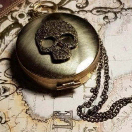 Buy Online Unique and High Quality Antique Bronze Skull Working Compass / Necklace Compass - Tilted Trinket Designs