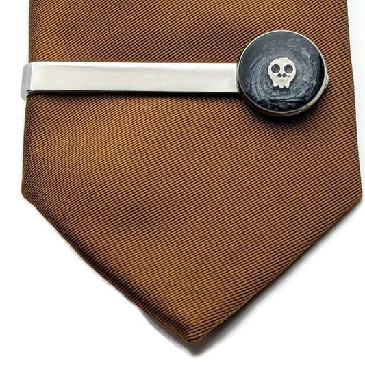 Black and Silver Skull Tie Clip - Tilted Trinket Designs