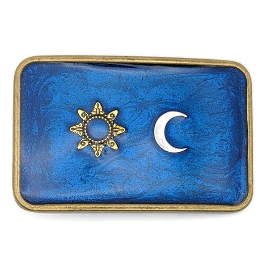 Blue Sun and Moon Belt Buckle - Tilted Trinket Designs