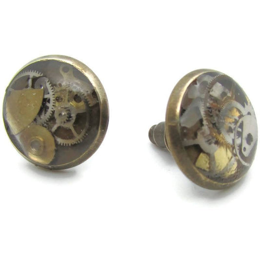 Buy Online Unique and High Quality Bronze Clockwork Earring Studs Earrings - Tilted Trinket Designs