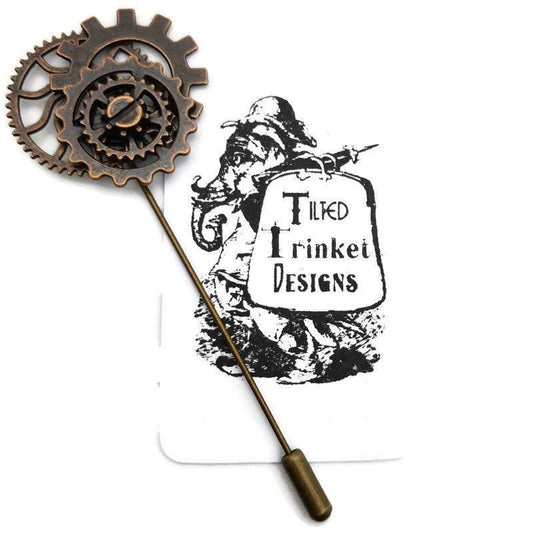 Buy Online Unique and High Quality Copper Steampunk Lapel Pin Brooch - Tilted Trinket Designs