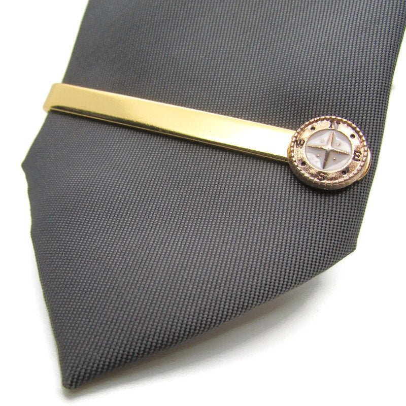 Gold Compass Tie Clip, Explorer Navigator Tie Bar, Map Travel Gift