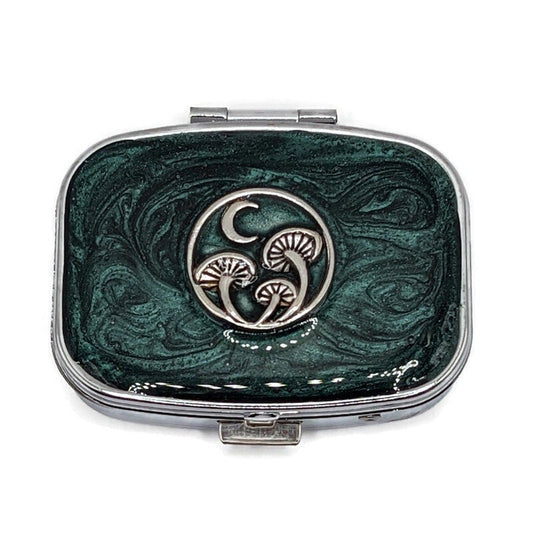 Green Mushroom Silver Pillbox - Tilted Trinket Designs