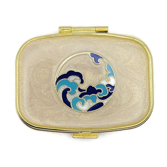 Hokusai Inspired Waves Gold Pillbox - Tilted Trinket Designs