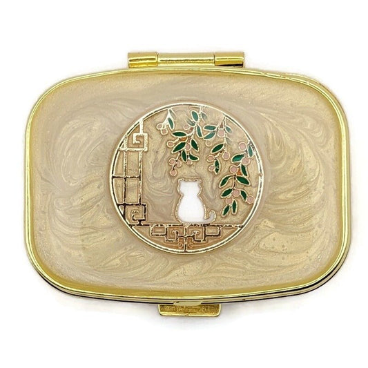 Lucky Cat Gold Pillbox - Tilted Trinket Designs