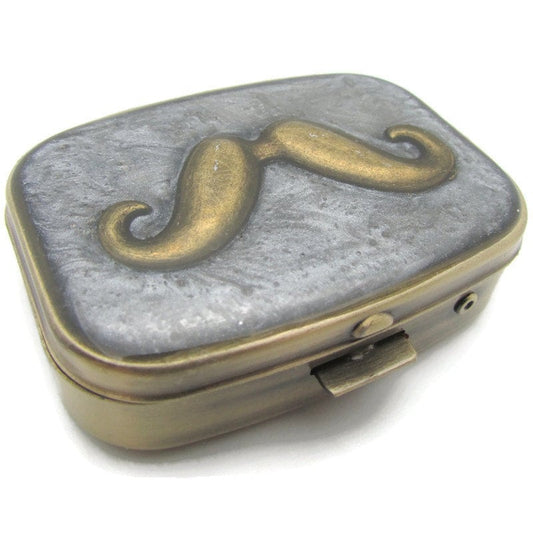 Buy Online Unique and High Quality Moustache Pill Box, Beard Mint Case, Grey Bronze Medication Holder, Sweet Box, Pill Case, Vitamin Box, Small Pill Box, Steampunk Accessory Pill Box - Tilted