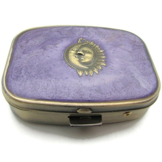 Purple and Bronze Sun and Moon Pill Box - Tilted Trinket Designs