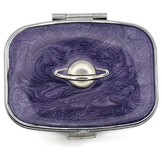 Purple Planet Silver Pill Box - Tilted Trinket Designs