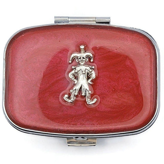 Red and Silver Clown Harlequin Pill Box - Tilted Trinket Designs