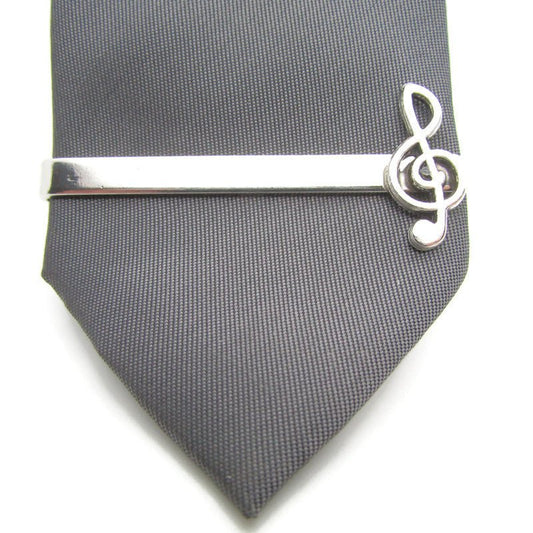 Buy Online Unique and High Quality Silver Clef Music Note Tie Clip Tie Clip - Tilted Trinket Designs