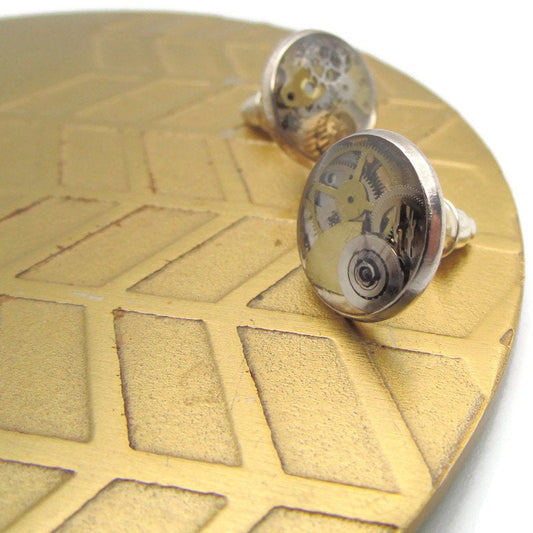 Buy Online Unique and High Quality Silver Clockwork Earrings Studs Earrings - Tilted Trinket Designs
