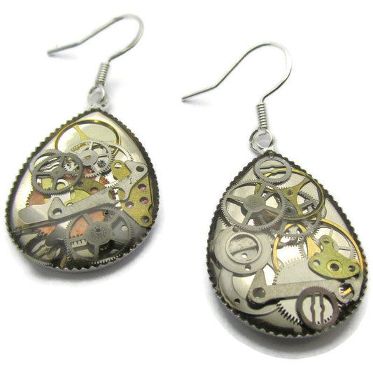 Buy Online Unique and High Quality Silver Steampunk Drop Earrings Earrings - Tilted Trinket Designs